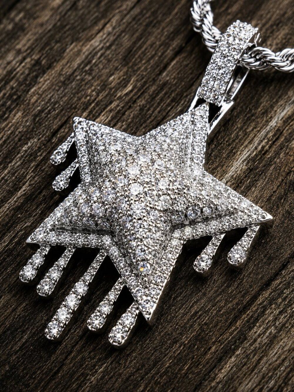 Silver Iced Out Drip Star Necklace - Picture 2 of 4